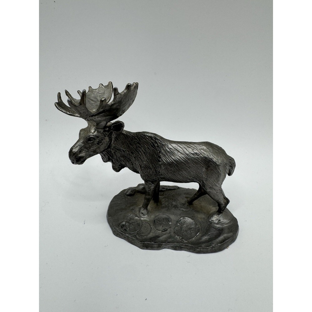 Vintage Handcrafted Pewter Moose Figurine Made USA Wildlife Decor